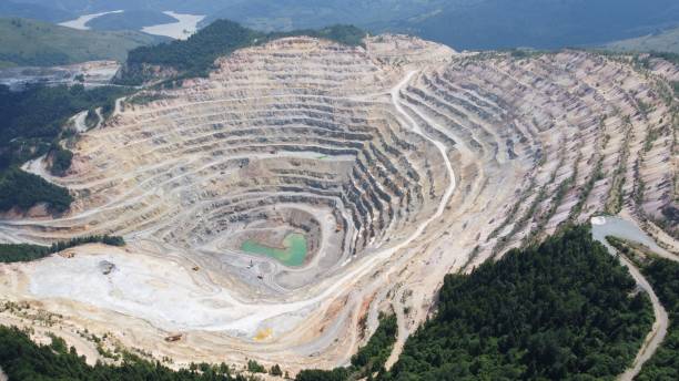An aerial view of the Roșia Montană open pit mine.